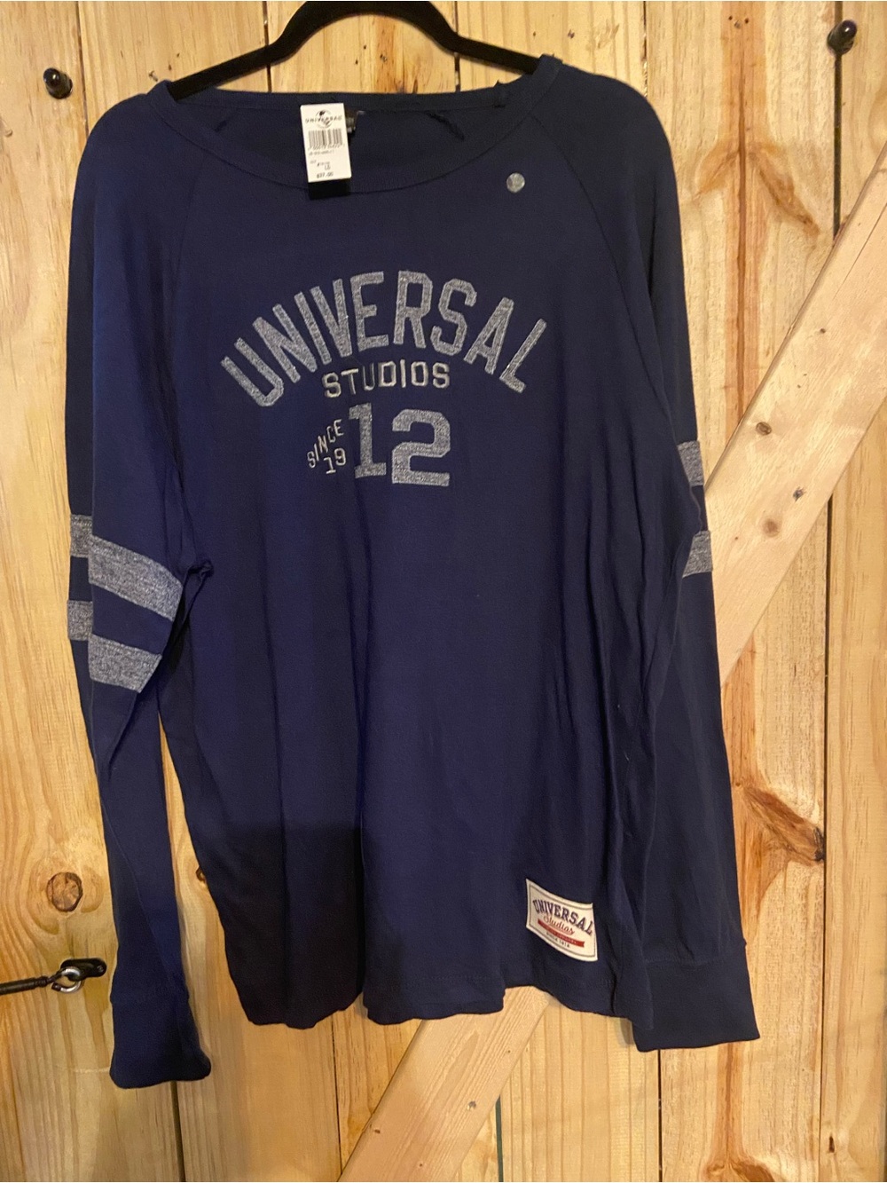 Universal Navy Long Sleeve Tee with Heather Gray Stripes
